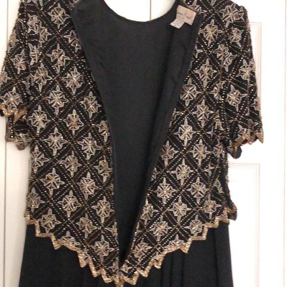 Vintage Beaded Black and Gold Formal Dress - Picture 9 of 16
